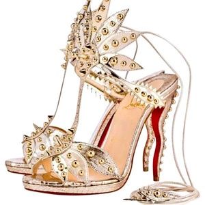 Christian Louboutin gold lace up heels 37.5